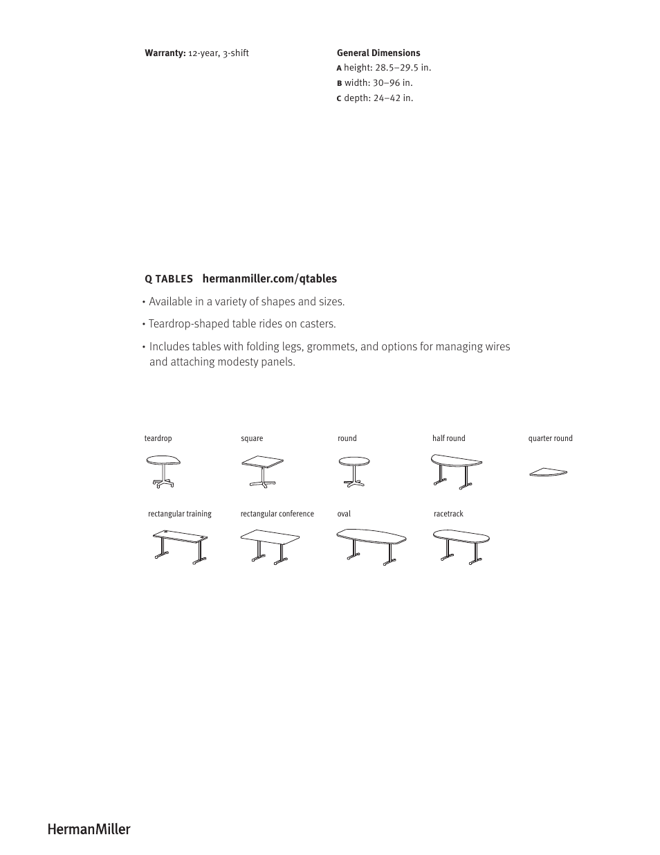 Herman Miller Q Tables - Product sheet User Manual | Page 2 / 2