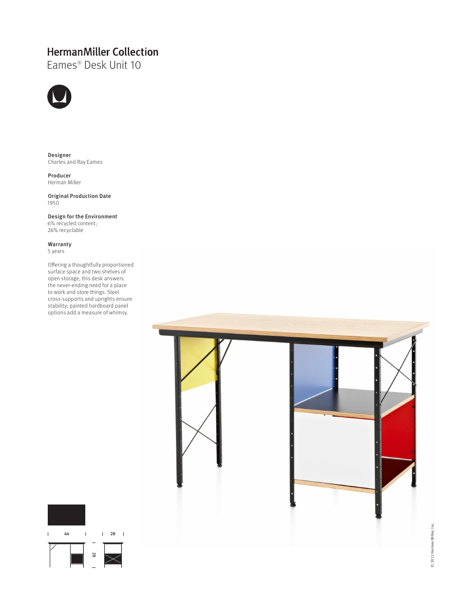 Herman Miller Eames Desk Unit 10 - Product sheet User Manual | 1 page