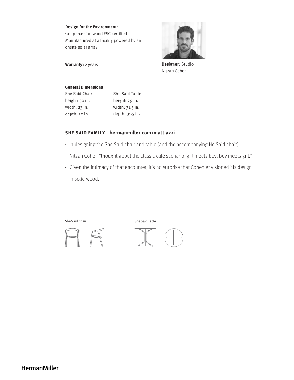 Herman Miller She Said Table - Product sheet User Manual | Page 2 / 2