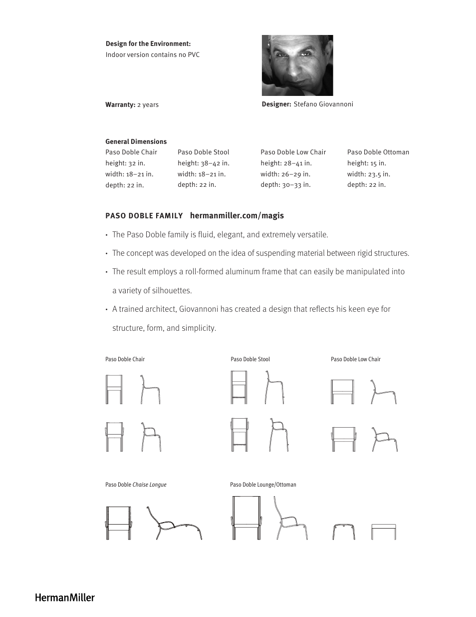 Herman Miller Paso Doble Stool - Product sheet User Manual | Page 2 / 2