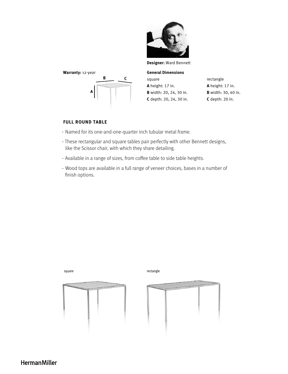 Herman Miller Full Round Table - Product sheet User Manual | Page 2 / 2