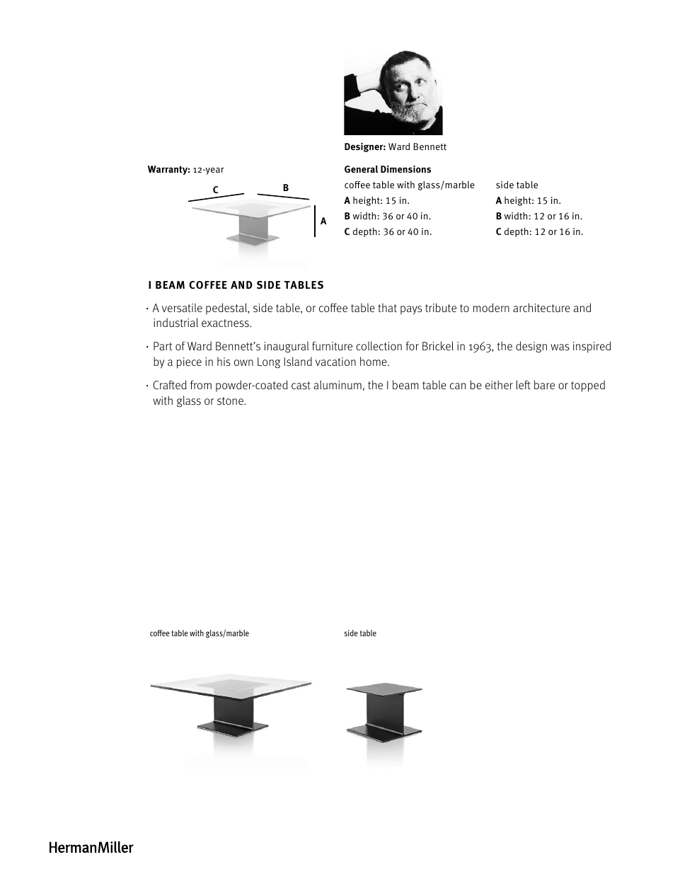 Herman Miller I Beam Tables - Product sheet User Manual | Page 2 / 2