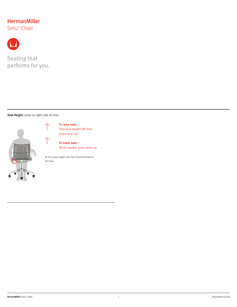 Herman Miller Setu Chair - User Adjustments User Manual | 1 page