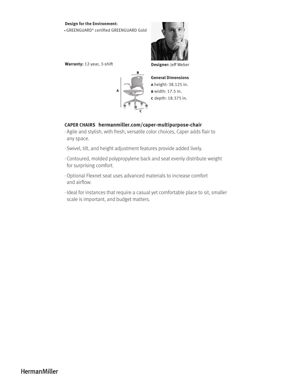 Herman Miller Caper Multipurpose Chair - Product sheet User Manual | Page 2 / 2