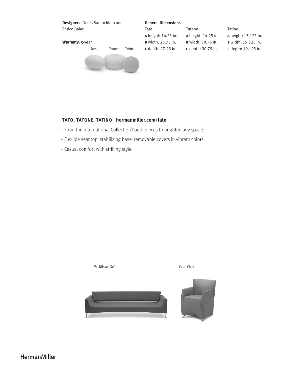 Herman Miller Tato, Tatino, Tatone - Product sheet User Manual | Page 2 / 2