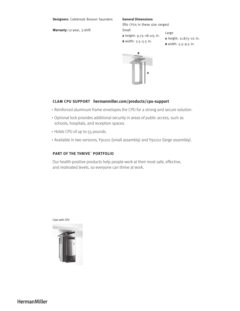 Herman Miller CLAM CPU SUPPORT - Product sheet User Manual | Page 2 / 2