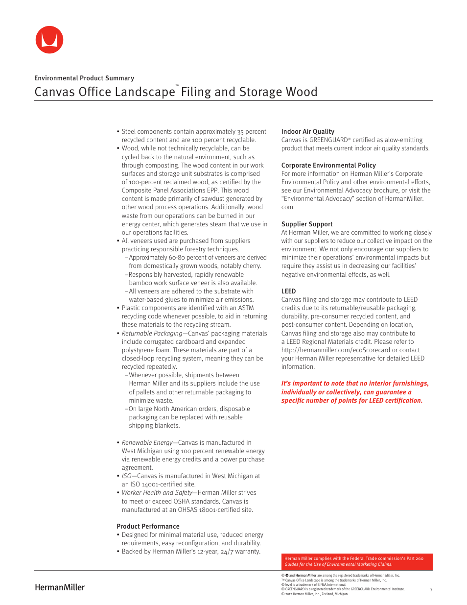 Canvas office landscape, Filing and storage wood | Herman Miller Canvas Office Landscape Filing and Storage Wood - Environmental Product Summary User Manual | Page 3 / 3