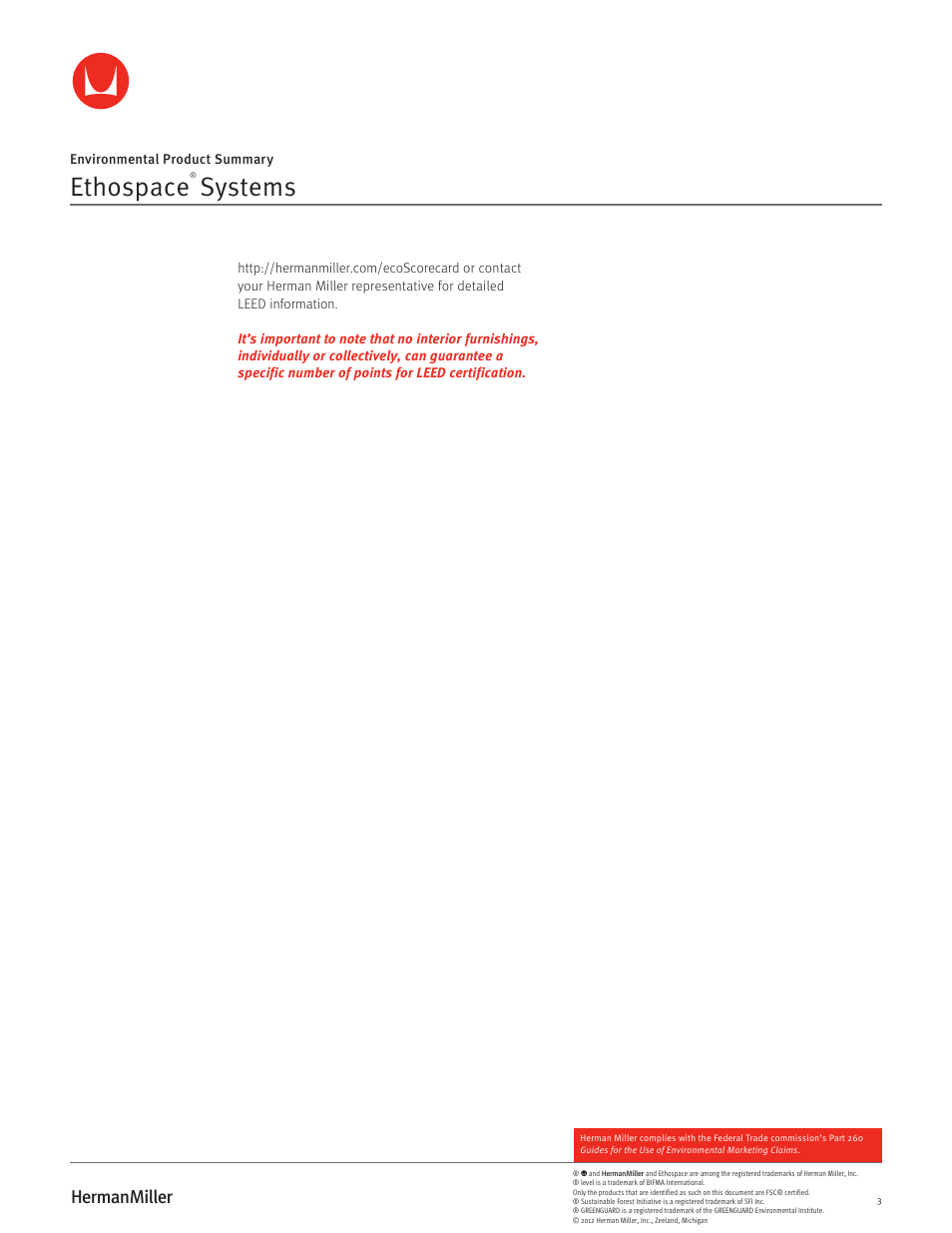 Ethospace, Systems | Herman Miller Ethospace System - Environmental Product Summary User Manual | Page 3 / 3