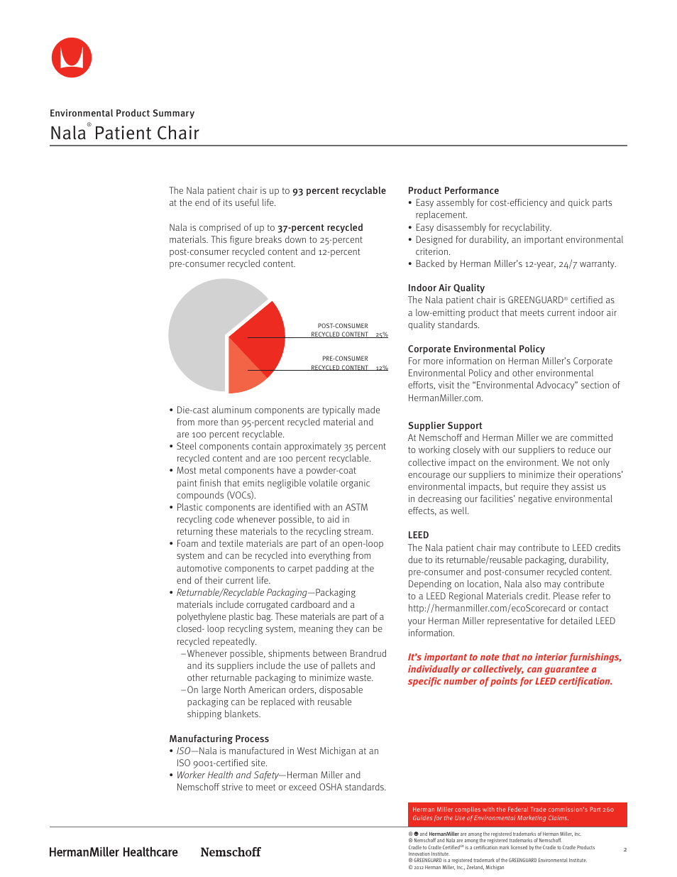 Nala, Patient chair | Herman Miller Nala Patient Chair - Environmental Product Summary User Manual | Page 2 / 2
