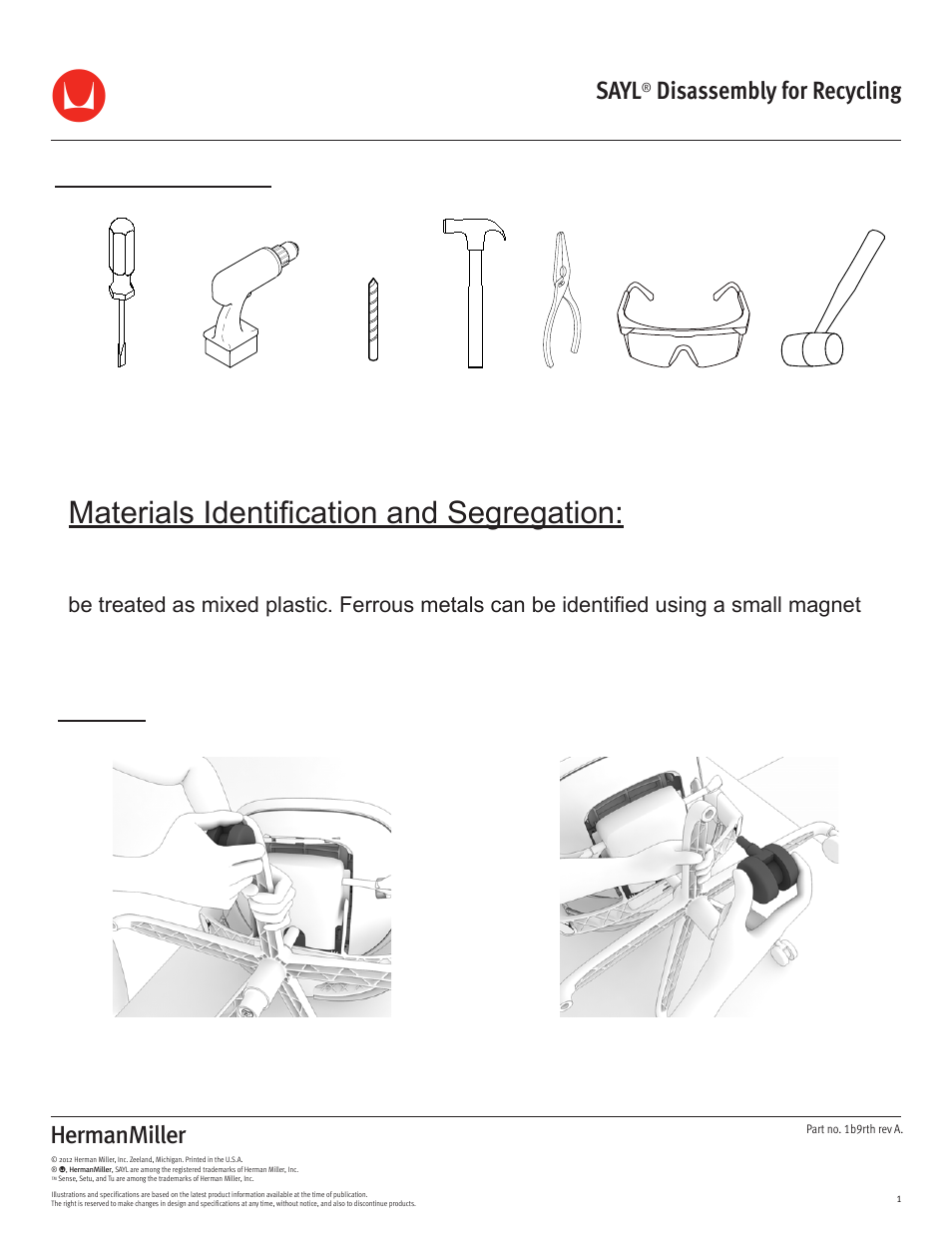 Herman Miller SAYL Chairs - Disassembly For Recycling User Manual | 20 pages