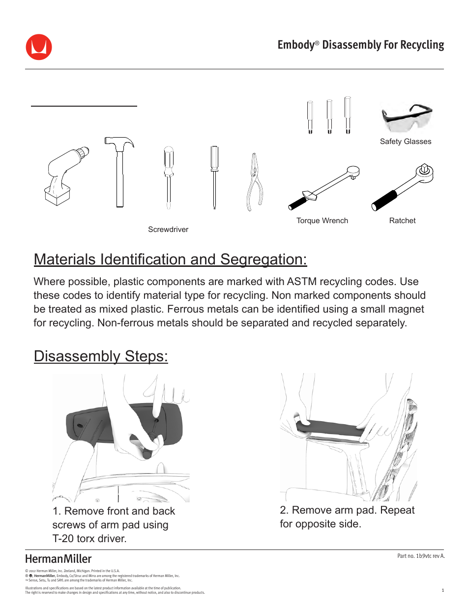 Herman Miller Embody Chairs - Disassembly For Recycling User Manual | 14 pages