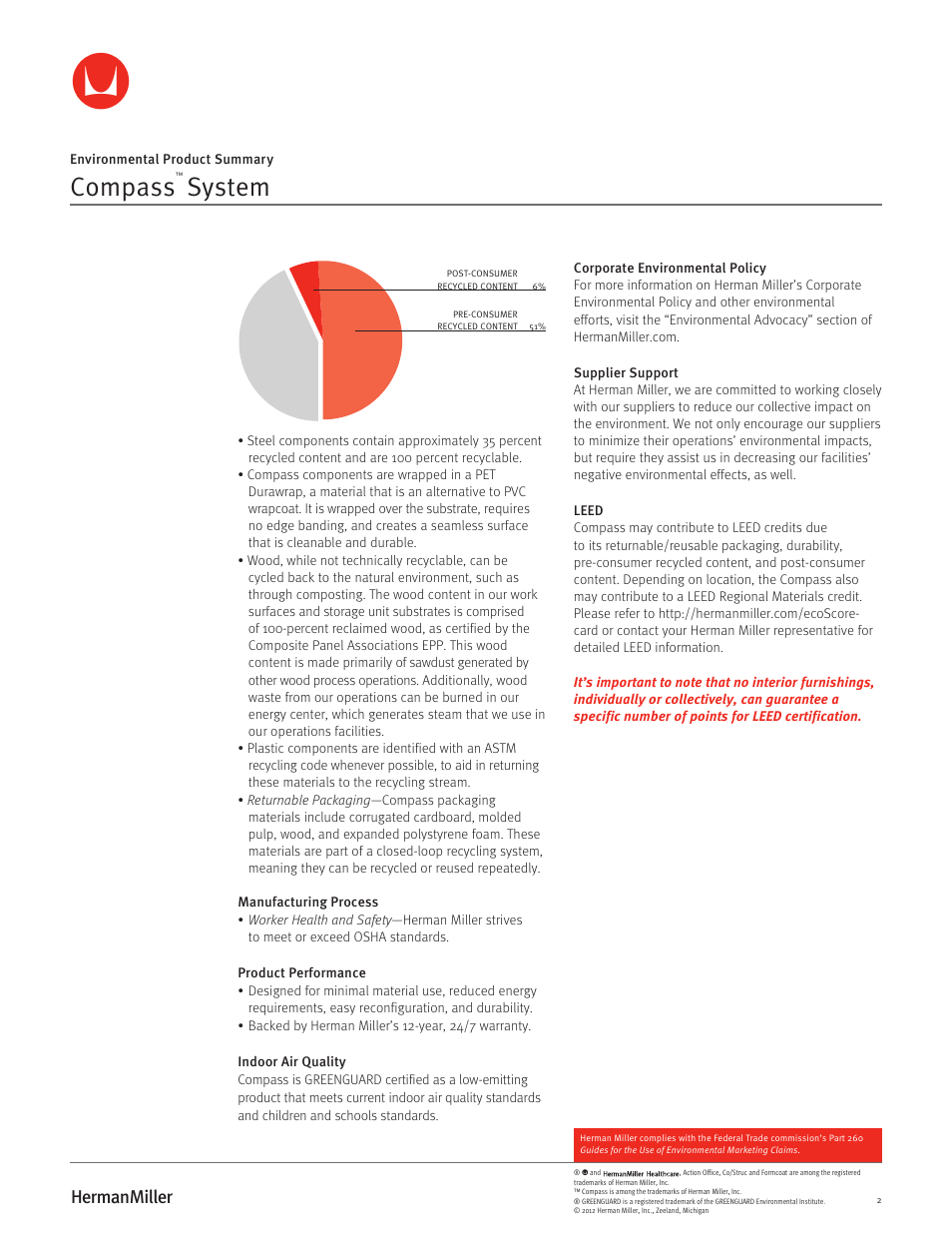 Compass, System | Herman Miller Compass System - Environmental Product Summary User Manual | Page 2 / 2