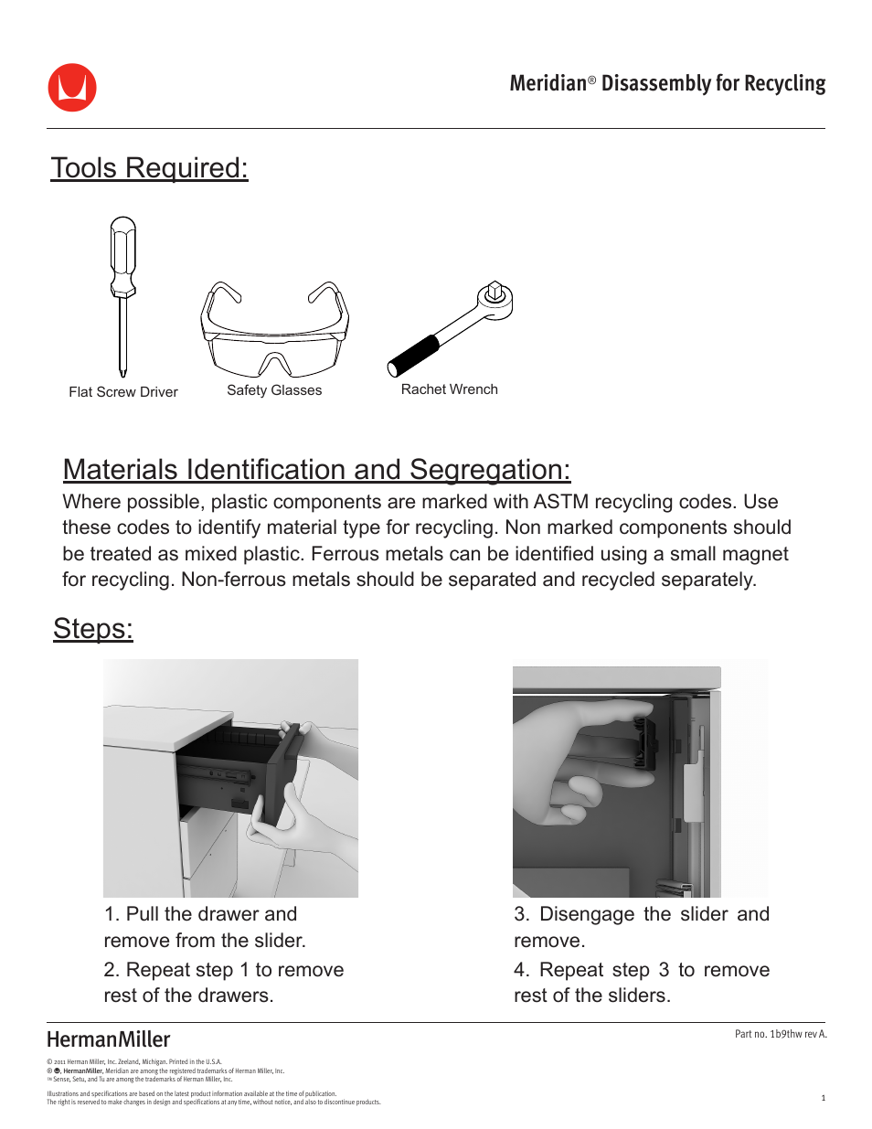 Herman Miller Meridian Storage - Disassembly For Recycling User Manual | 5 pages