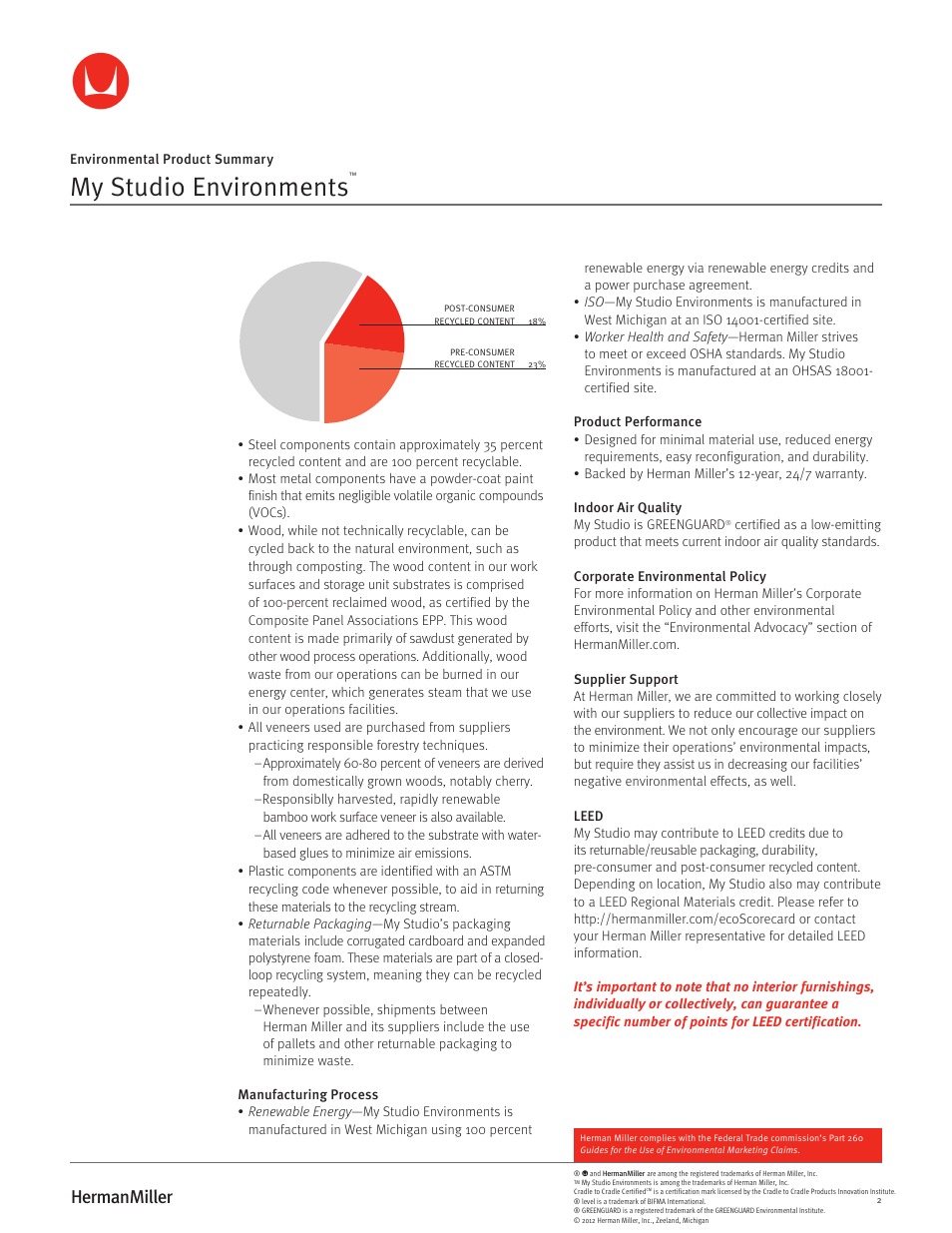 My studio environments | Herman Miller My Studio Environments - Environmental Product Summary User Manual | Page 2 / 2