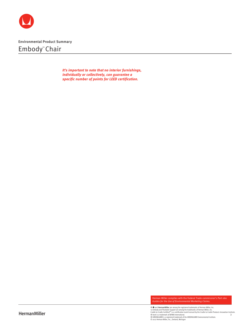 Embody, Chair | Herman Miller Embody Chairs - Environmental Product Summary User Manual | Page 3 / 3