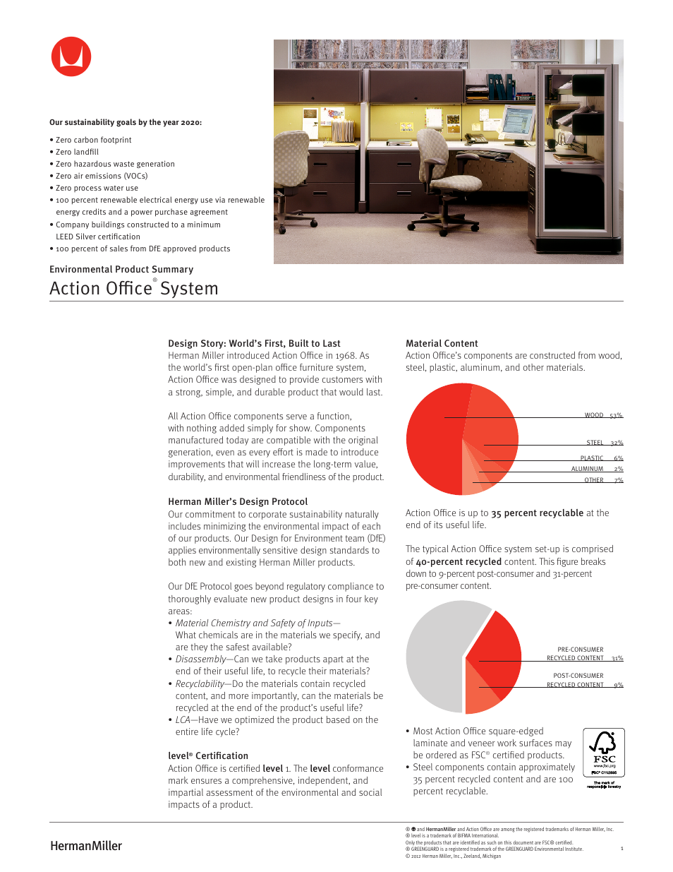 Herman Miller Action Office System - Environmental Product Summary User Manual | 2 pages