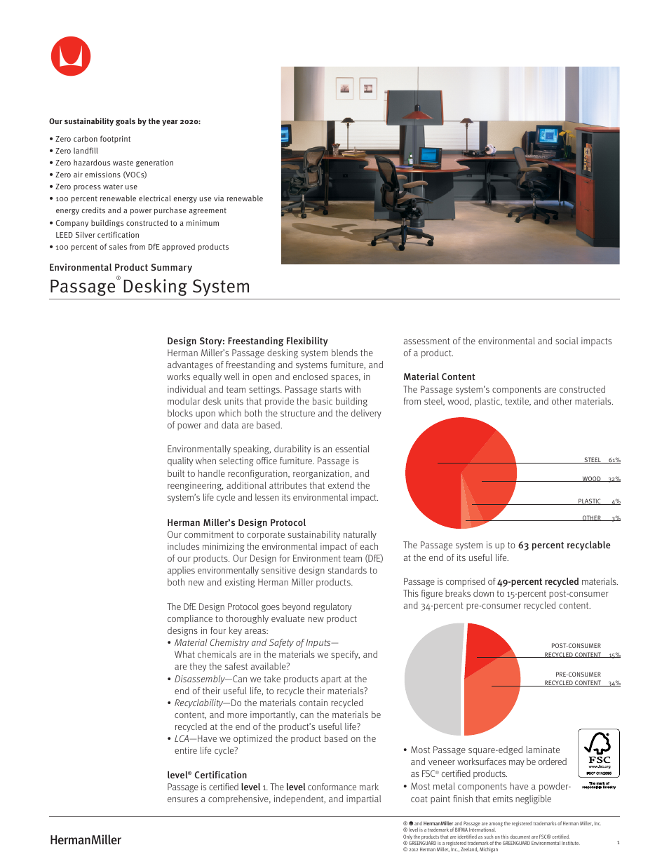 Herman Miller Passage Desking System - Environmental Product Summary User Manual | 2 pages
