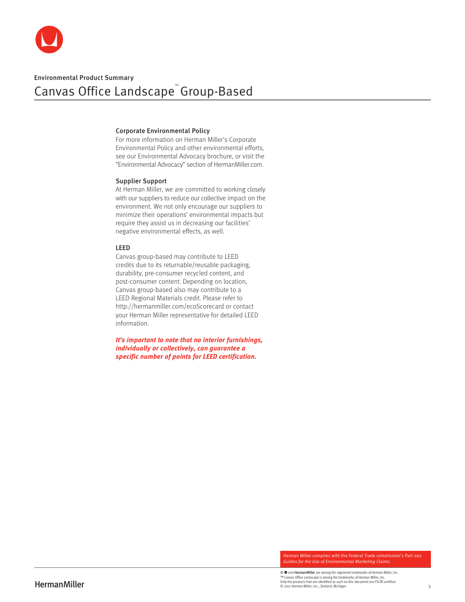Canvas office landscape, Group-based | Herman Miller Canvas Office Landscape Group-Based - Environmental Product Summary User Manual | Page 3 / 3