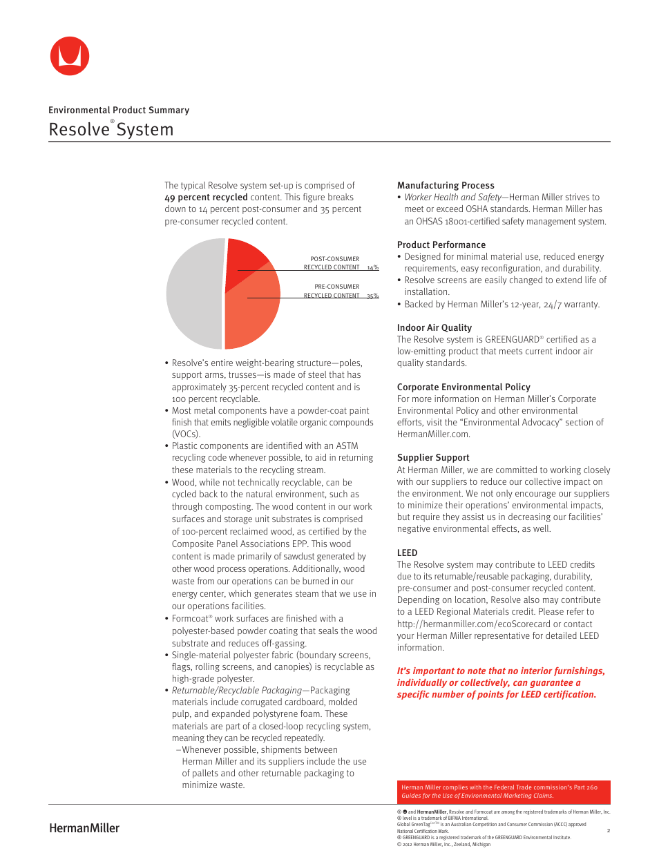 Resolve, System | Herman Miller Resolve System - Environmental Product Summary User Manual | Page 2 / 2