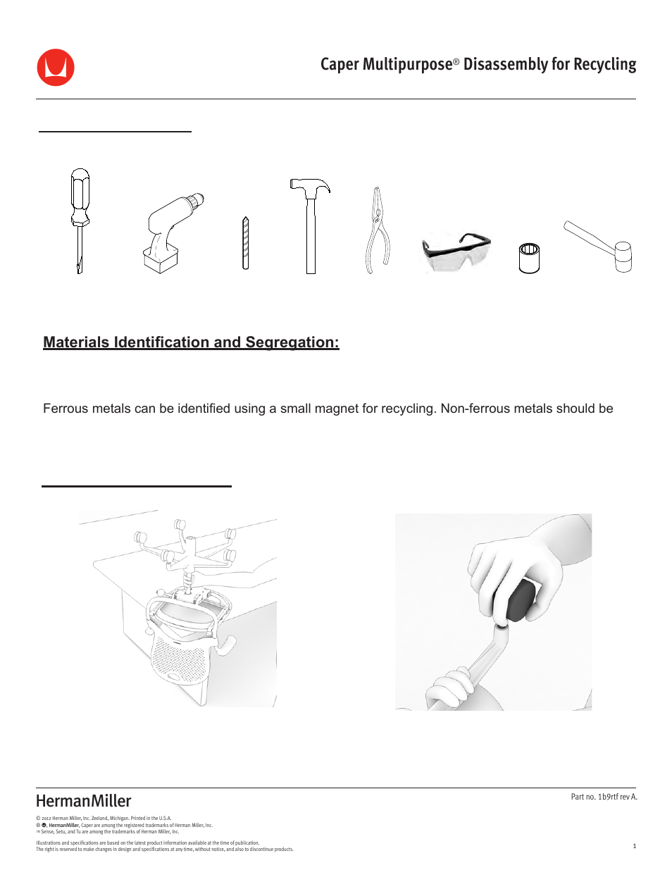 Herman Miller Caper Multipurpose Chair - Disassembly For Recycling User Manual | 8 pages