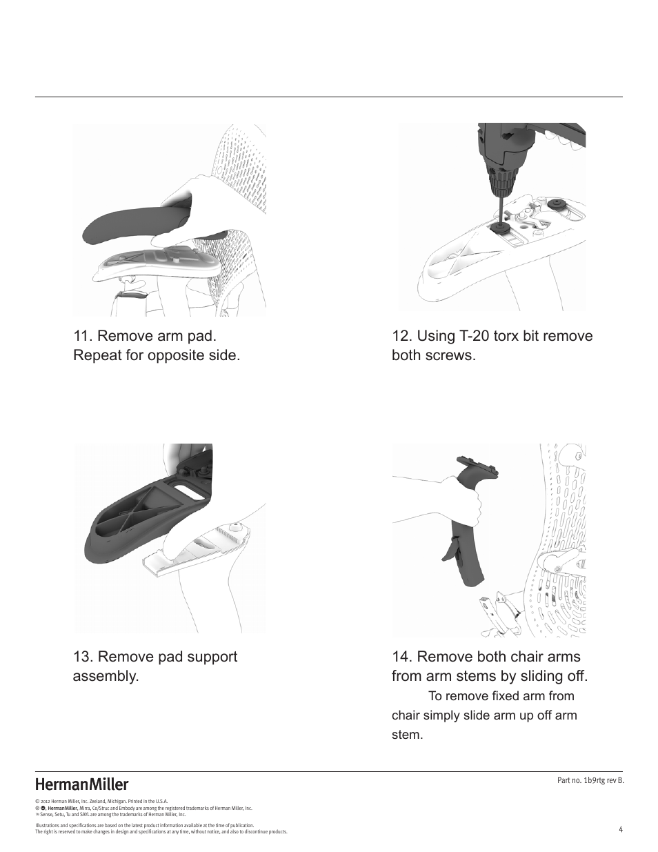 Remove arm pad. repeat for opposite side | Herman Miller Mirra Chairs - Disassembly For Recycling User Manual | Page 4 / 12