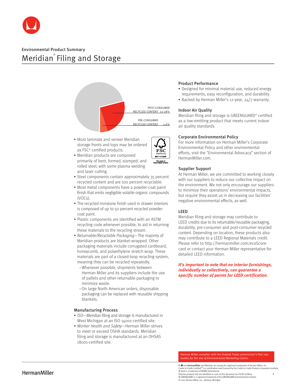 Meridian, Filing and storage | Herman Miller Meridian Storage - Environmental Product Summary User Manual | Page 2 / 2