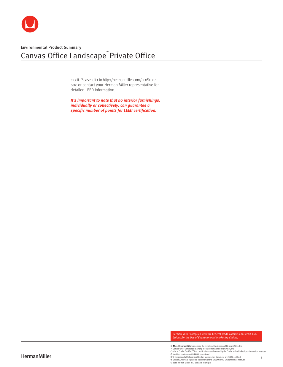 Canvas office landscape, Private office | Herman Miller Canvas Office Landscape Private Office - Environmental Product Summary User Manual | Page 3 / 3