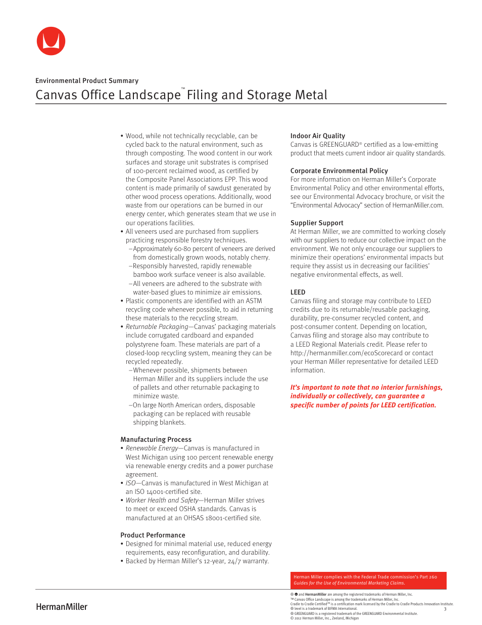 Canvas office landscape, Filing and storage metal | Herman Miller Canvas Office Landscape Filing and Storage Metal - Environmental Product Summary User Manual | Page 3 / 3