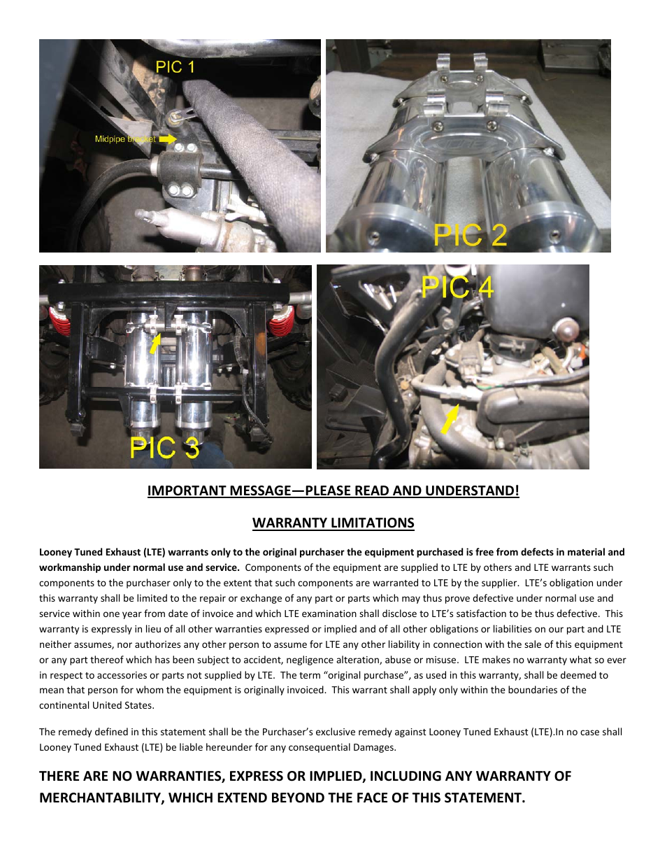 High Lifter Looney Tuned Dual Exhaust for Kawasaki Teryx (08-10) User Manual | Page 2 / 3