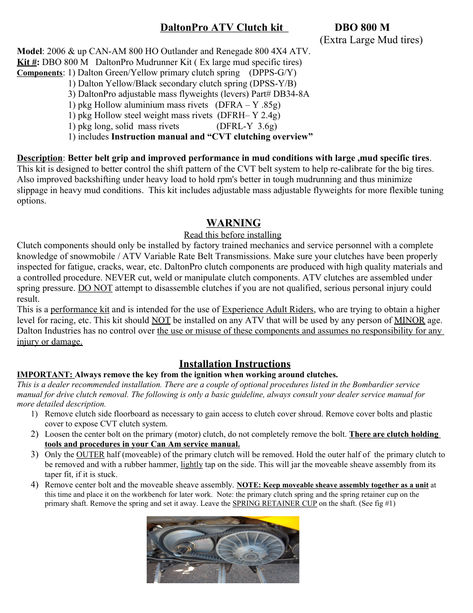 High Lifter Dalton Pro Mudrunner Clutch Kit for Can-Am Outlander_Renegade 800 HO, 800 R (06-12) User Manual | 5 pages