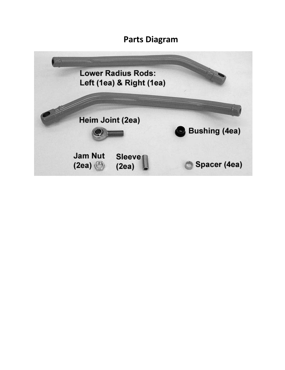 Parts diagram | High Lifter Max Clearance Lower Arched Radius Bars for Arctic Cat 1000 Wildcat User Manual | Page 2 / 6