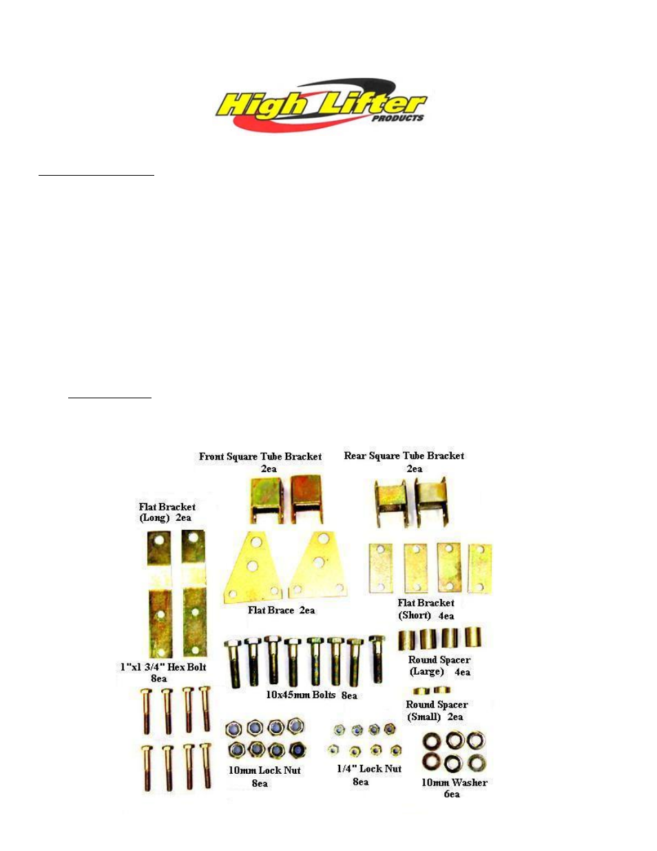 High Lifter Lift Kit for Arctic Cat 500i (02-04) User Manual | 3 pages