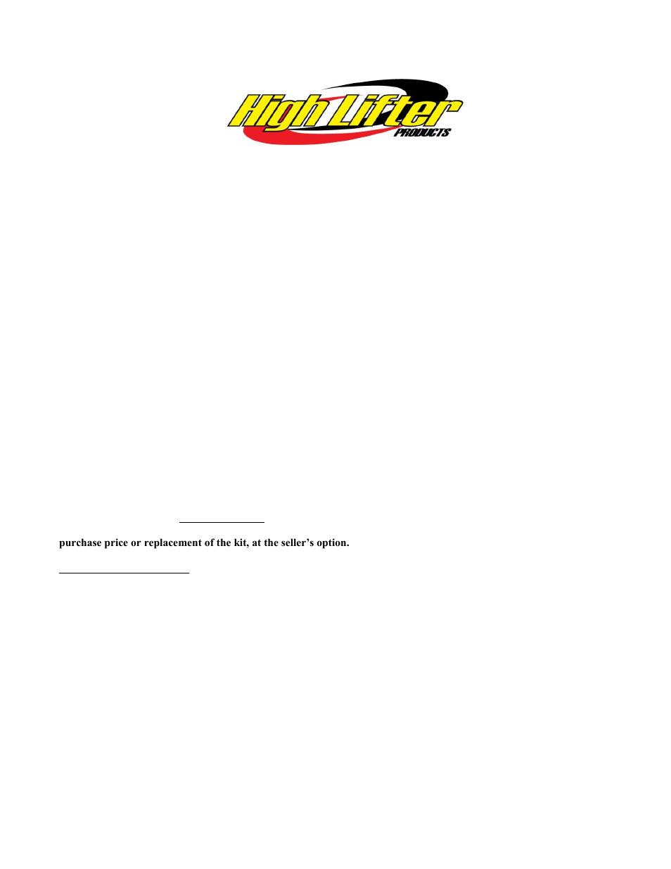 High Lifter Lift Kit for Yamaha 550_700 Grizzly (07-14) - Signature Series User Manual | 8 pages
