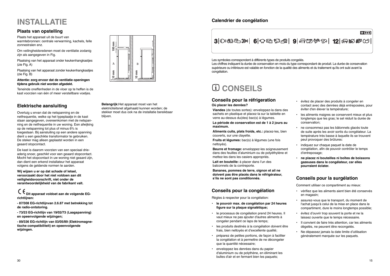 Conseils, Installatie | Zanussi ZD 20 / 5 RM User Manual | Page 15 / 22