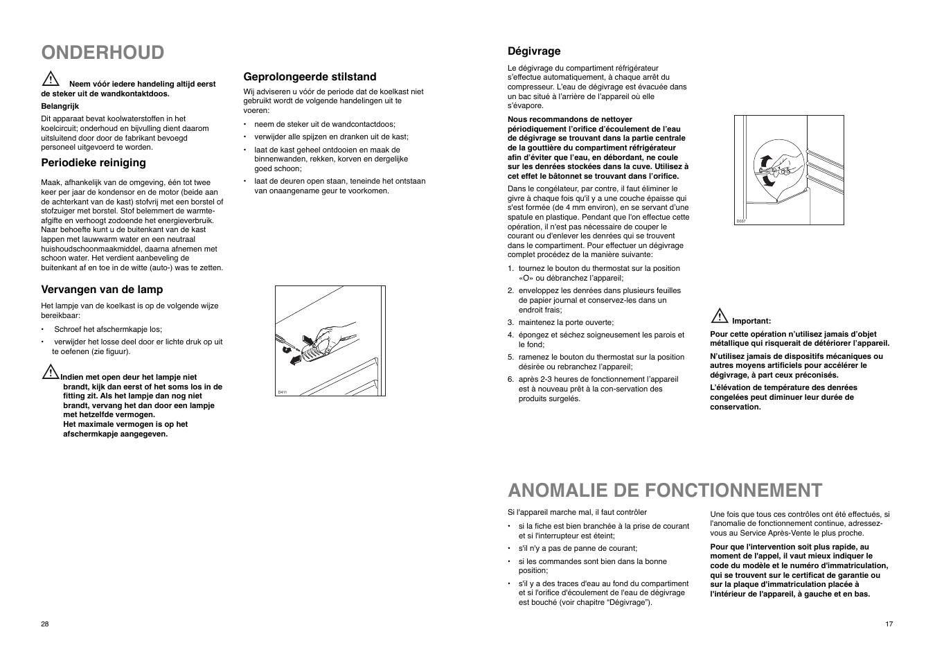 Anomalie de fonctionnement, Onderhoud | Zanussi ZD 20 / 5 RM User Manual | Page 17 / 22