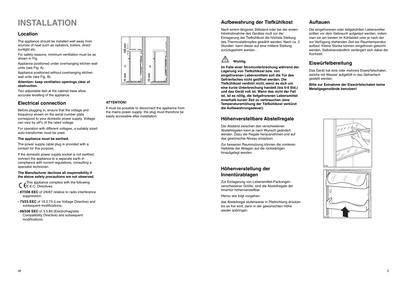 Installation | Zanussi ZD 20 / 5 RM User Manual | Page 5 / 22