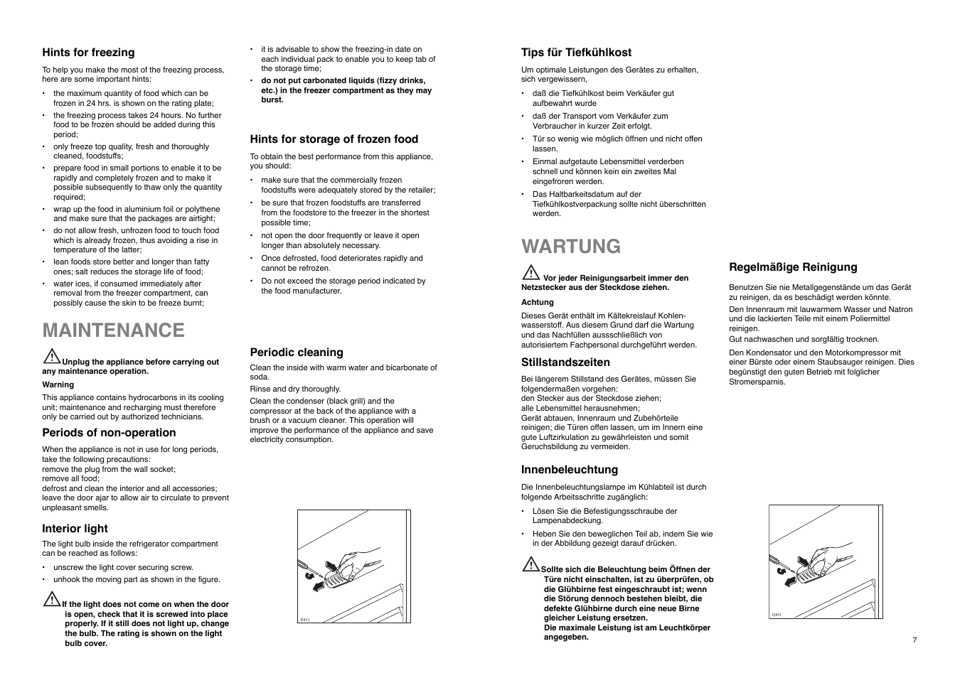 Wartung, Maintenance | Zanussi ZD 20 / 5 RM User Manual | Page 7 / 22