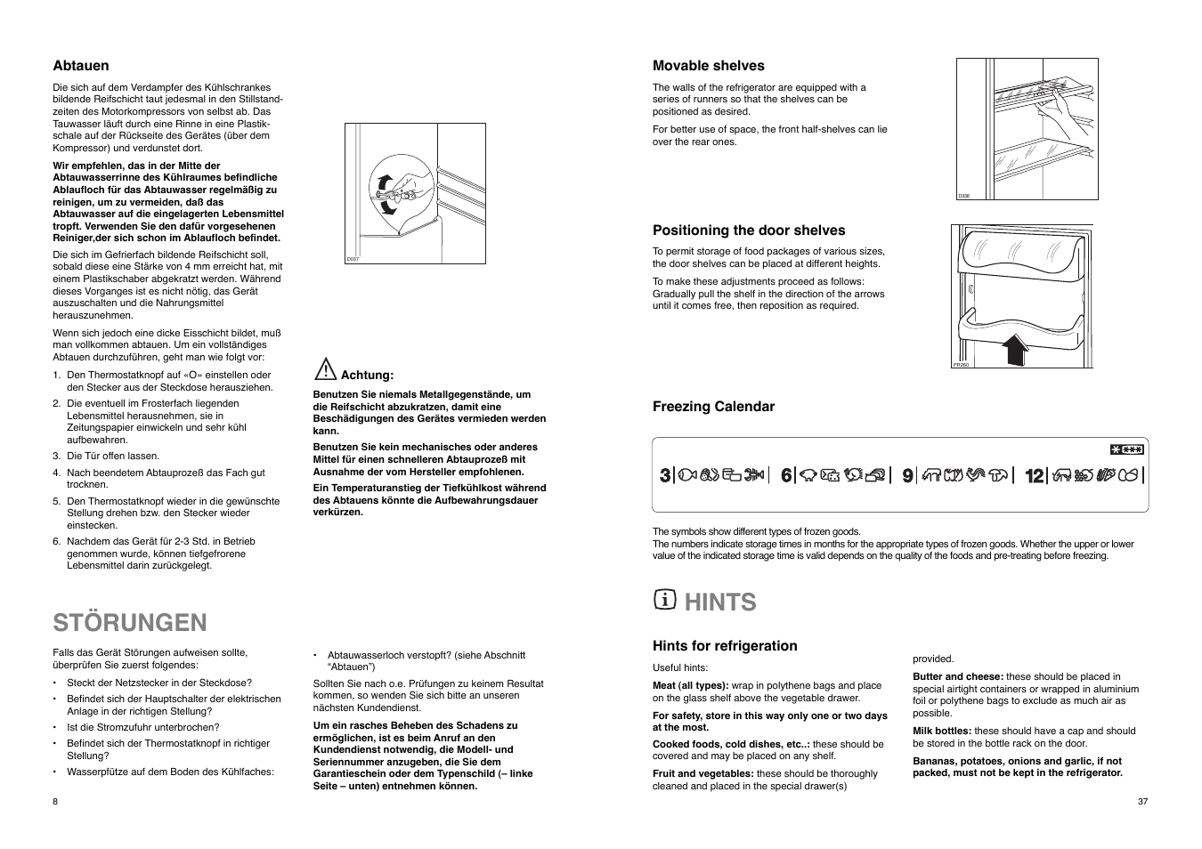 St…rungen, Hints | Zanussi ZD 20 / 5 RM User Manual | Page 8 / 22
