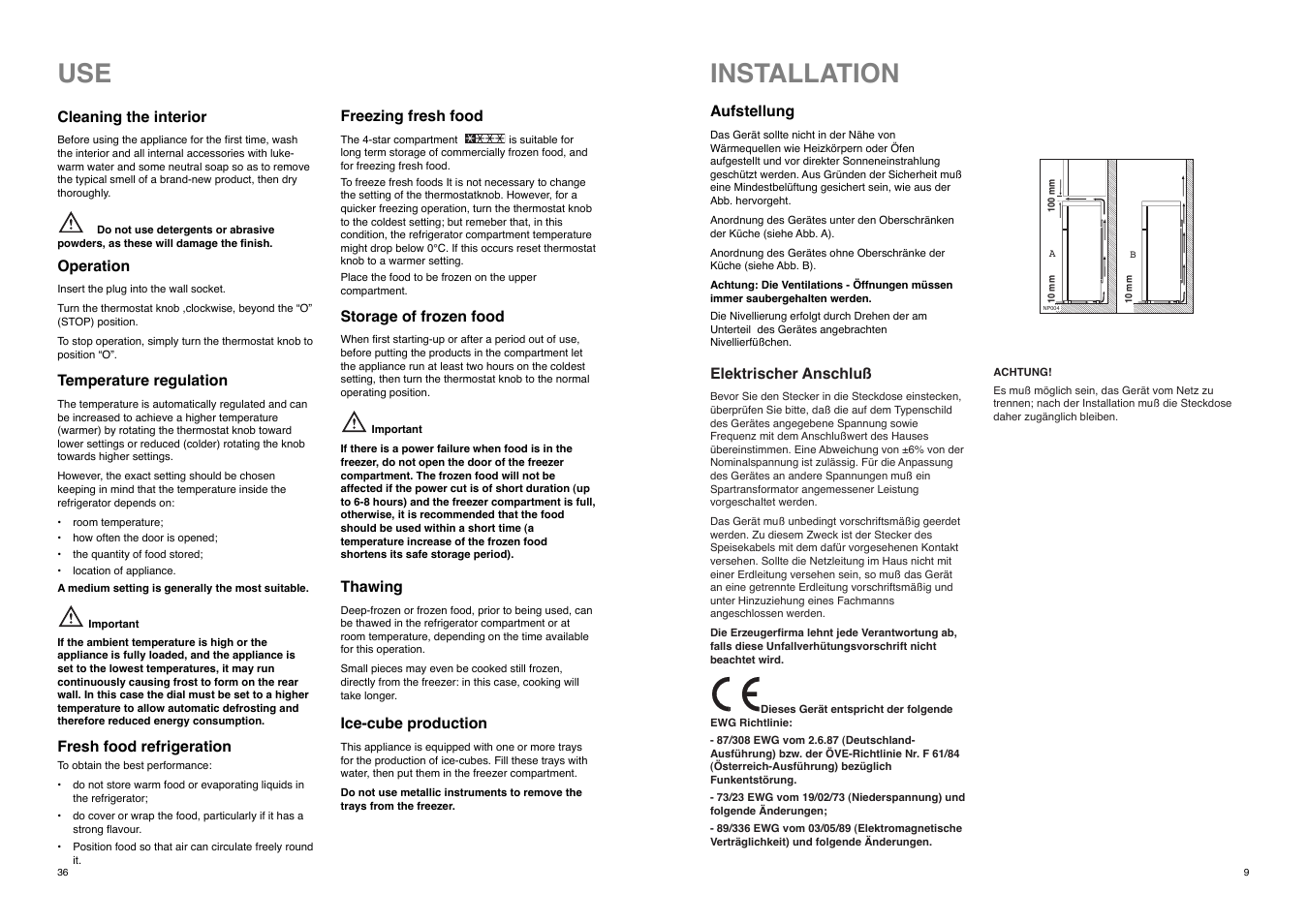 Installation | Zanussi ZD 20 / 5 RM User Manual | Page 9 / 22