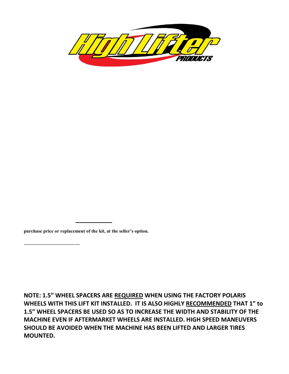 High Lifter Lift Kit for Ranger IRS - Signature Series 3 User Manual | 9 pages