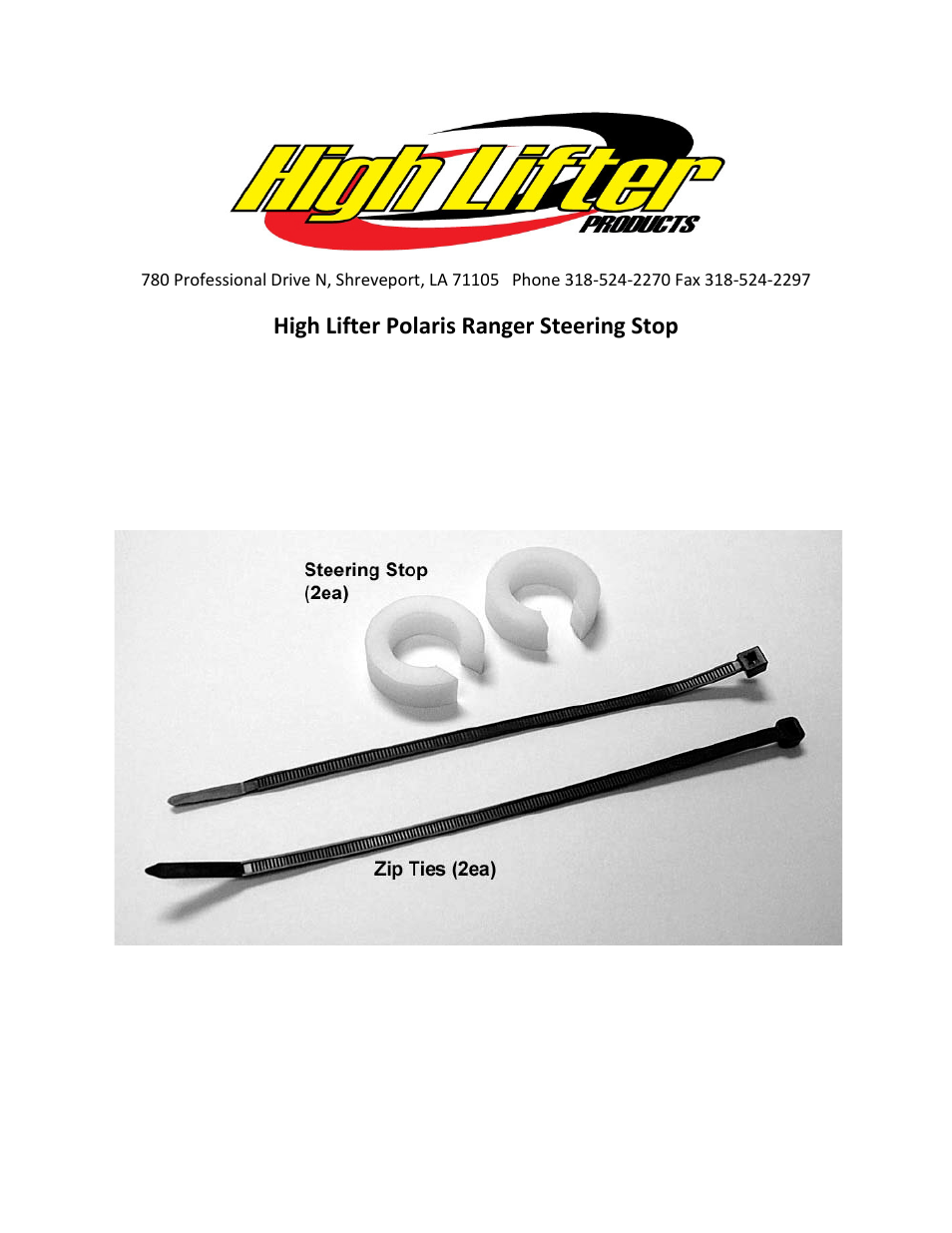 High Lifter Steering Stop Kit for Polaris User Manual | 3 pages