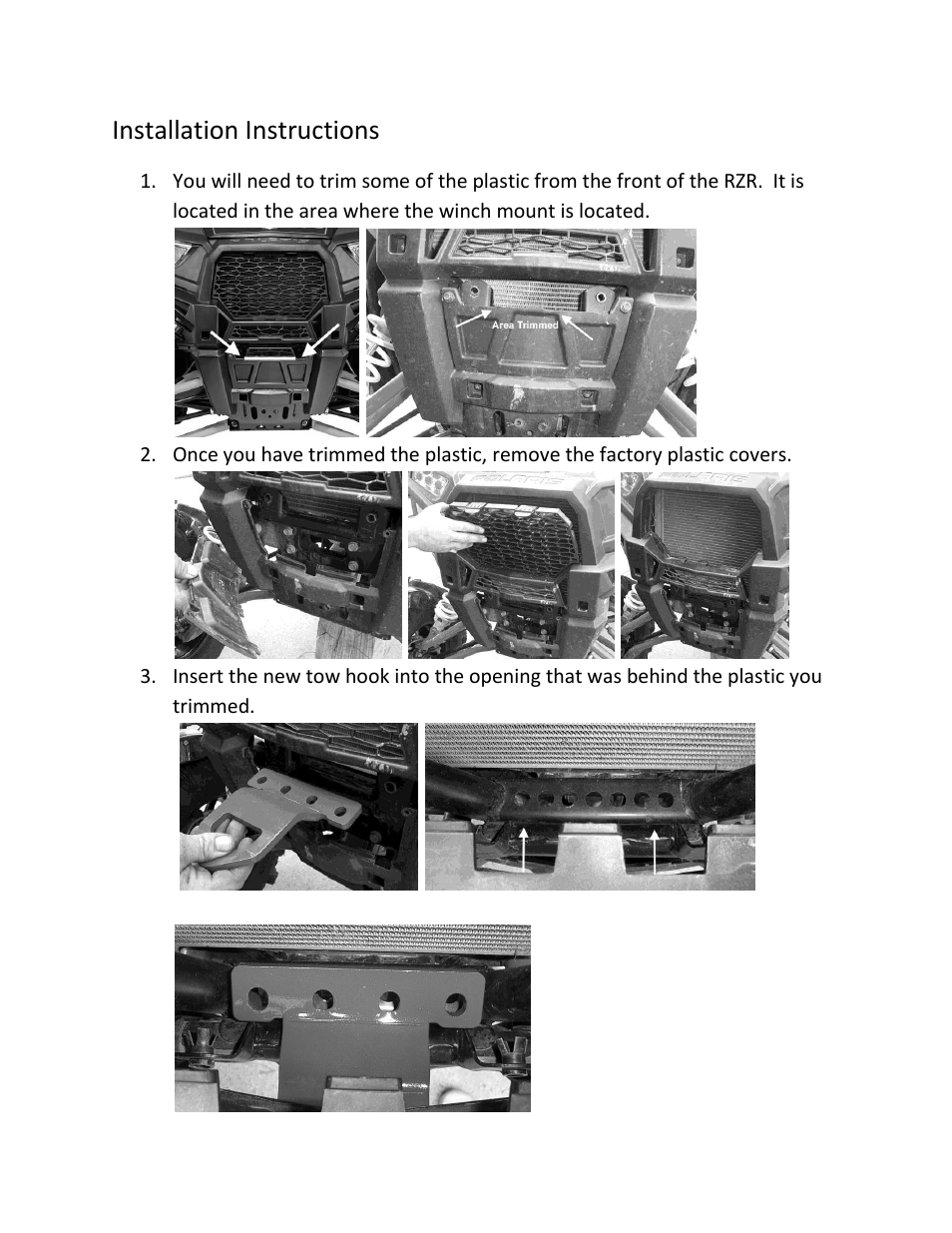 Installation instructions | High Lifter Tow Hook for Polaris RZR 1000 XP (2014) User Manual | Page 2 / 3
