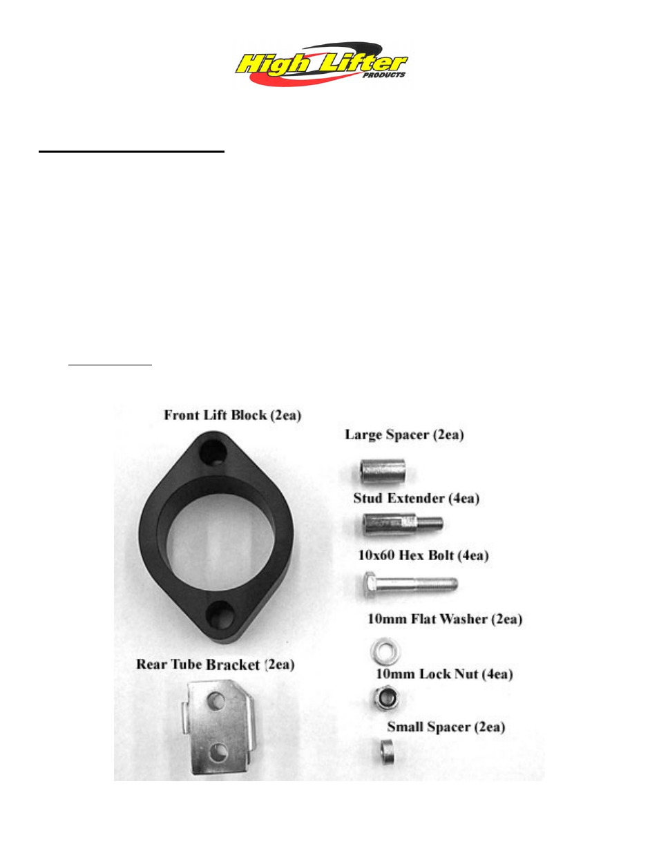 High Lifter Lift Kit for Kawasaki Mule 610 (05-10) User Manual | 4 pages