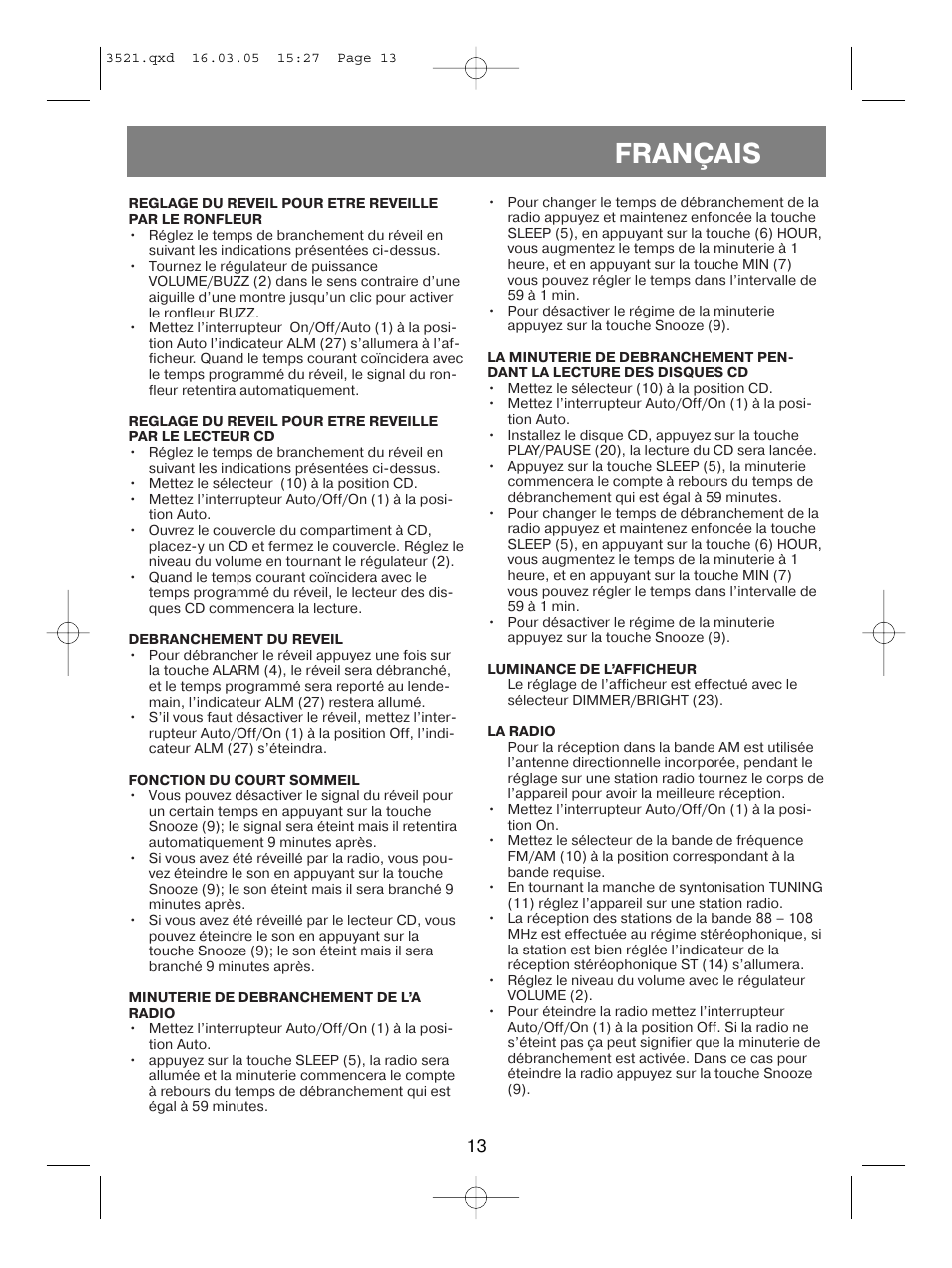 Français | Vitek VT-3521 User Manual | Page 13 / 48