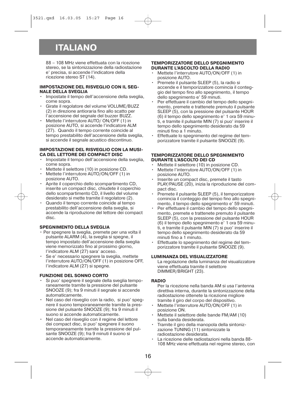 Italiano | Vitek VT-3521 User Manual | Page 16 / 48