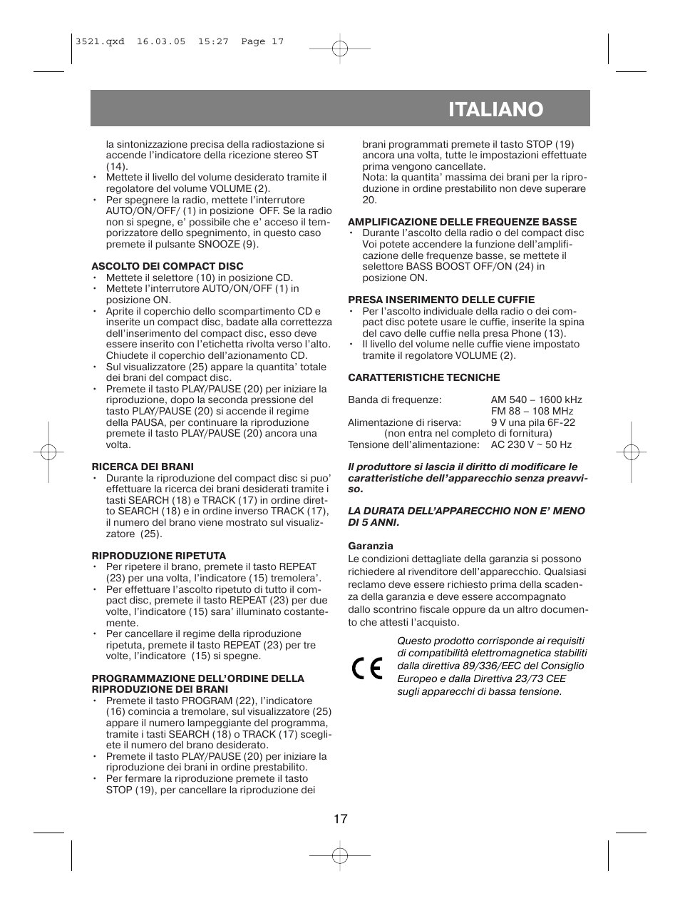 Italiano | Vitek VT-3521 User Manual | Page 17 / 48