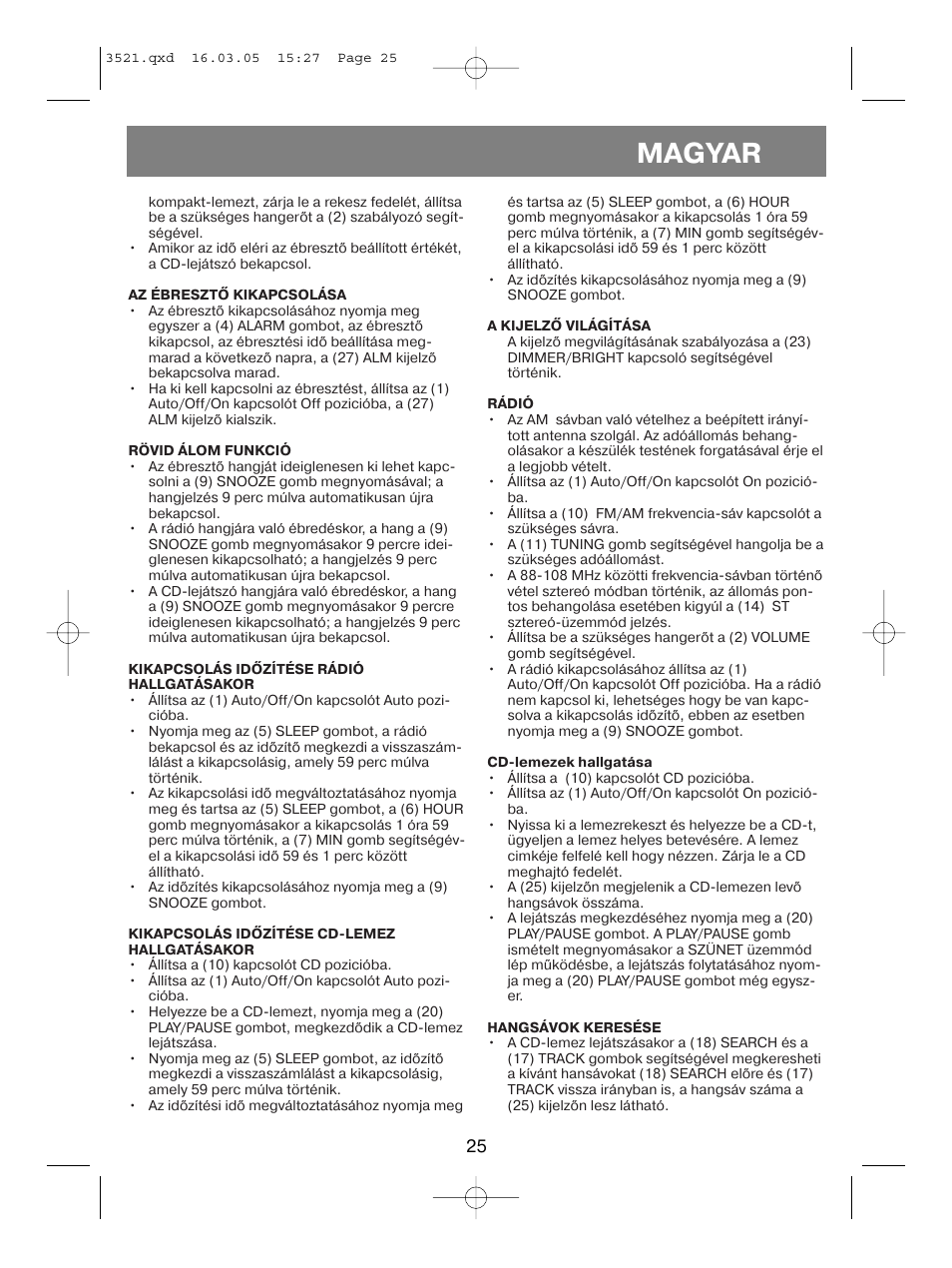 Magyar | Vitek VT-3521 User Manual | Page 25 / 48