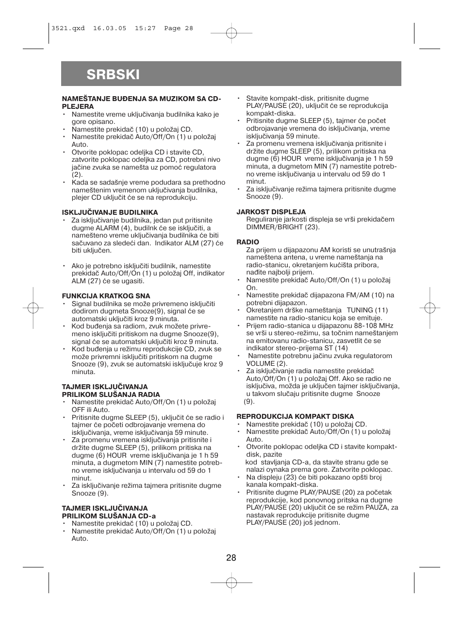 Srbski | Vitek VT-3521 User Manual | Page 28 / 48