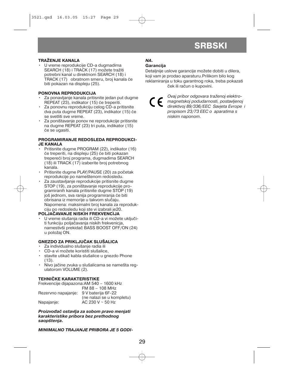 Srbski | Vitek VT-3521 User Manual | Page 29 / 48