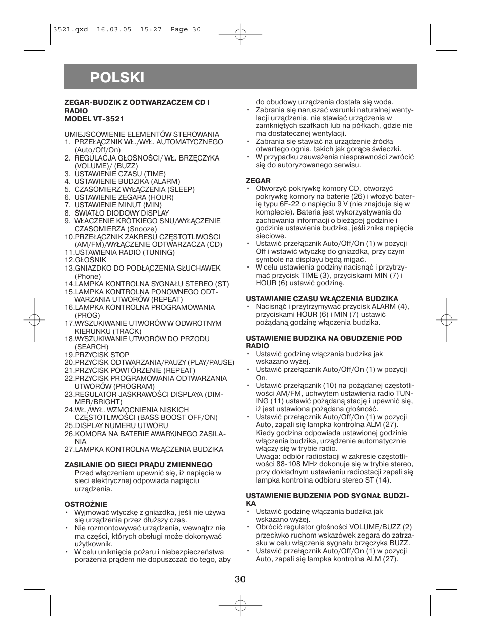 Polski | Vitek VT-3521 User Manual | Page 30 / 48